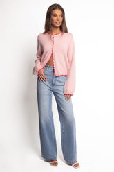 Payton Scallop Cardigan - Pink Red