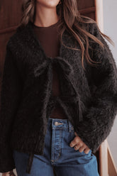 Kimmy Bow Oversized Cardigan - Black