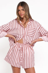 Ashlyn Short Set - Pink And Burgundy Stripe