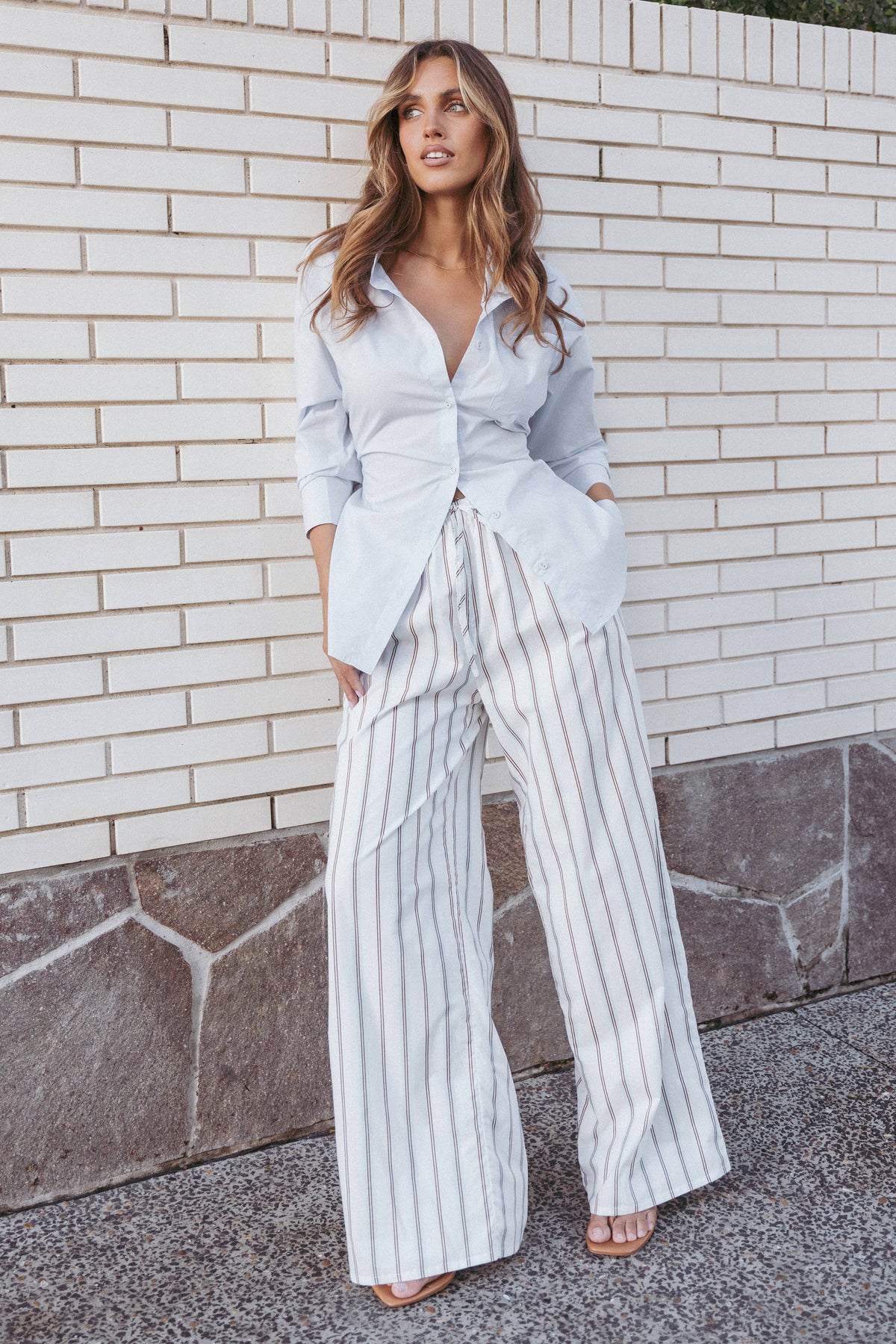 Ember Cotton Pants - Blue Brown Stripe