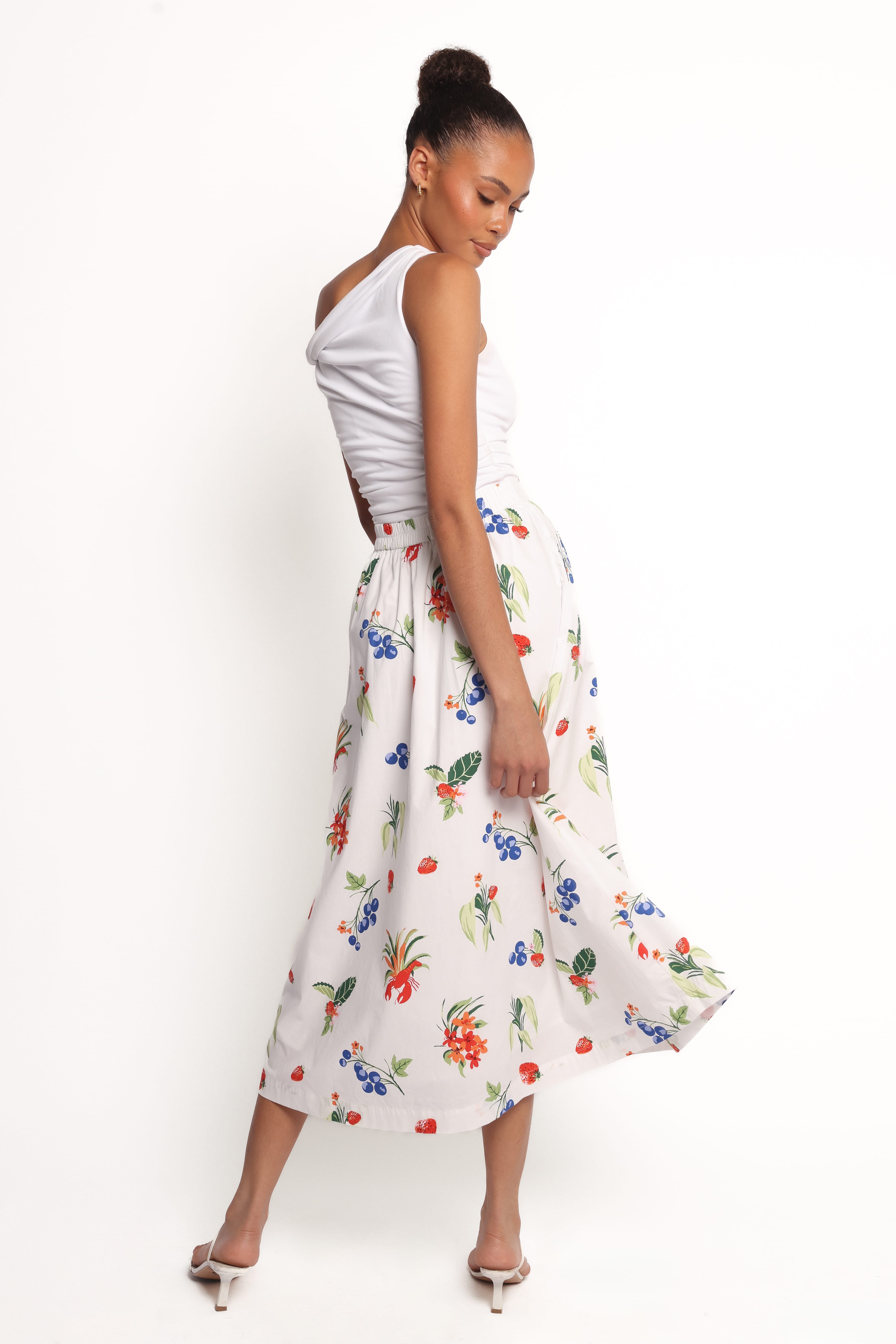 Geneva Midi Skirt - Off White Red