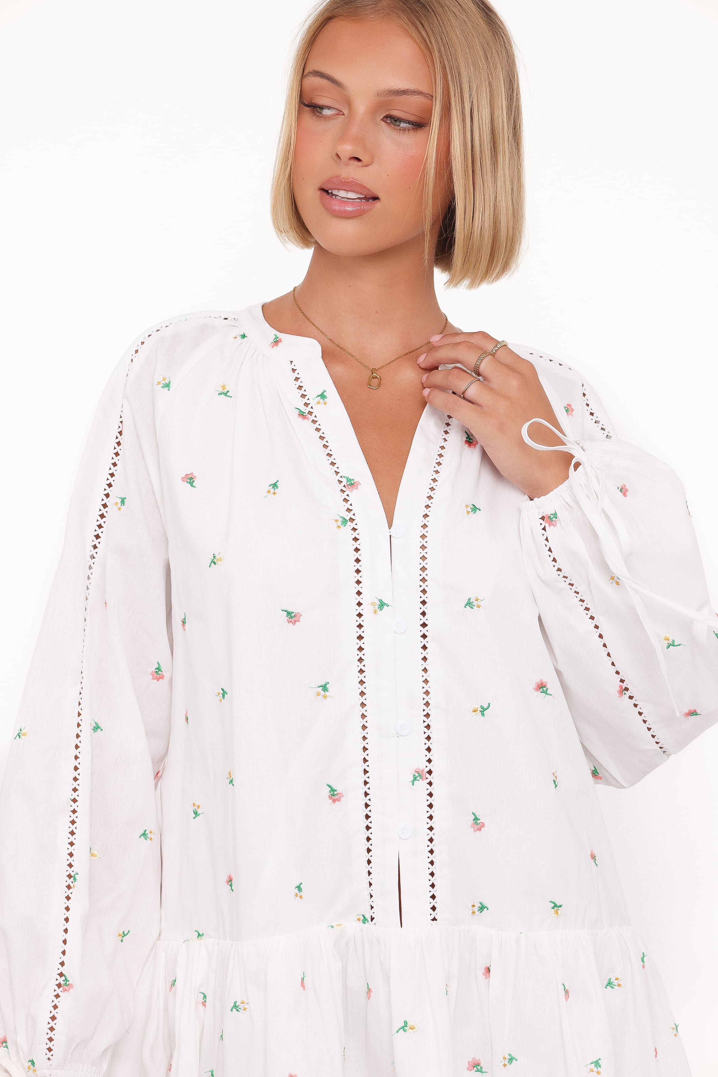 Hart Long Sleeve Mini Dress - White Floral