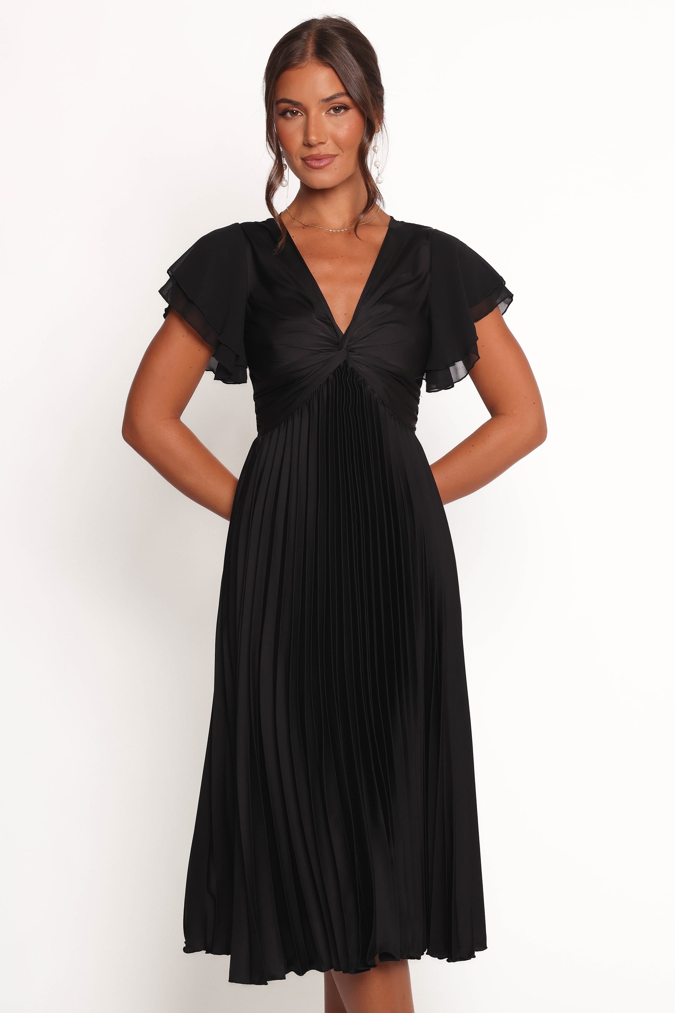 Nova Flutter Sleeve Midi Dress - Black