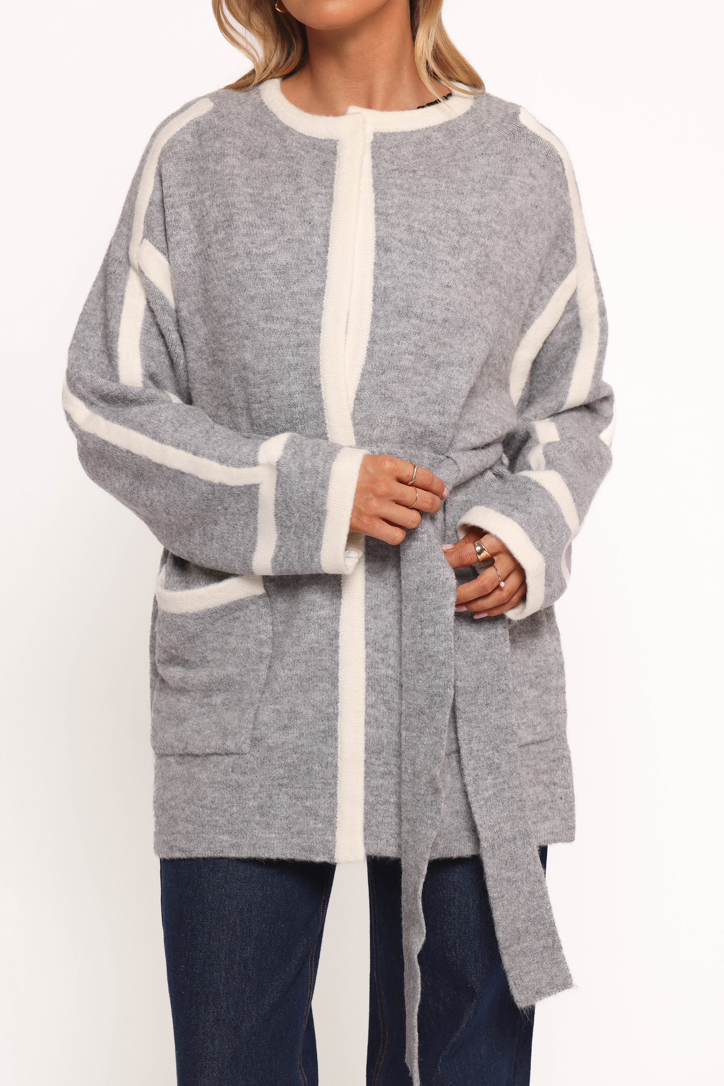 Maloney Tie Front Coatigan - Grey